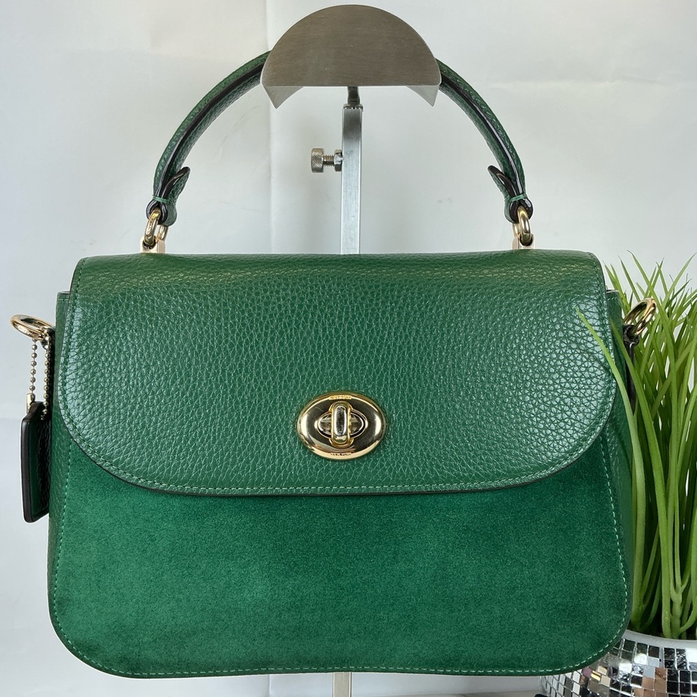 Coach Marlie Suede Emerald‎ Hunter Green Satchel Hand Shoulder Crossbody Bag - Picture 4 of 15